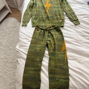 Aviator Nation Green Camo Lightning Bolt Sweats - Medium